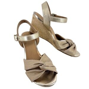 Clarks Collection Margee Beth Metallic Wedge Sandals Espadrille 9M Mid Natural